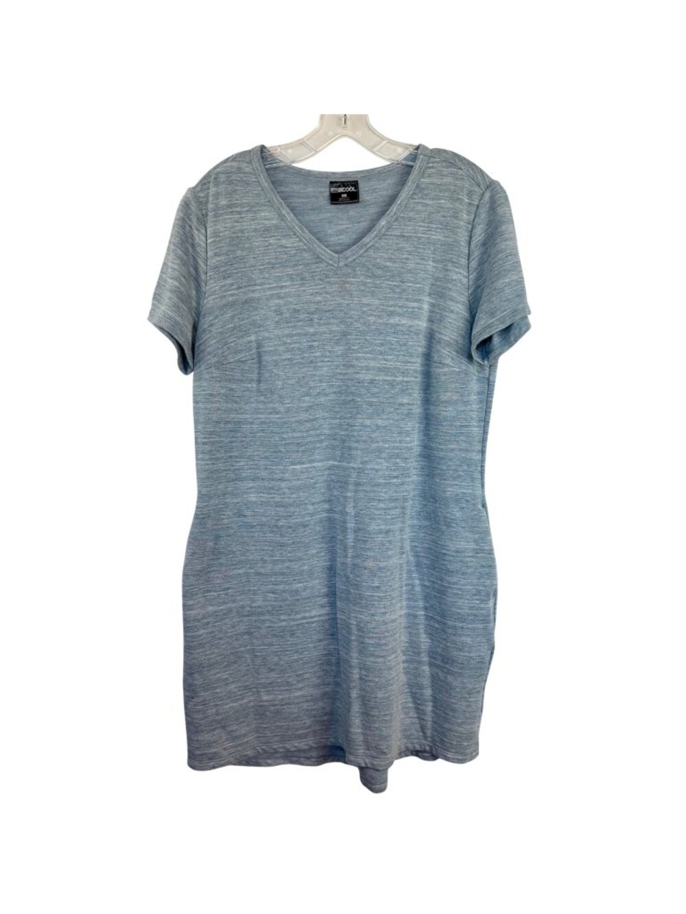 32 Degrees Cool Womens Sz L T-Shirt Dress Light Heather Blue V-Neck Pockets NWOT
